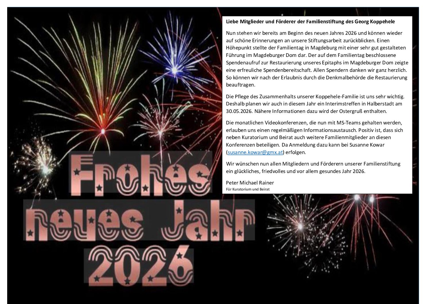 Neujahrsgruß an die Koppehele-Familie